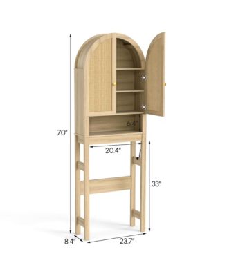 Over The Toilet Storage Cabinet Arched Rattan Doors Adjustable Shelves Space Saving Freestanding Bathroom Organizer