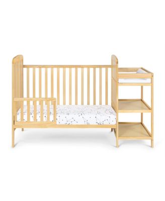 2 in 1 Crib and Changing Table Combo Natural Solid Wood Converts to Toddler Bed