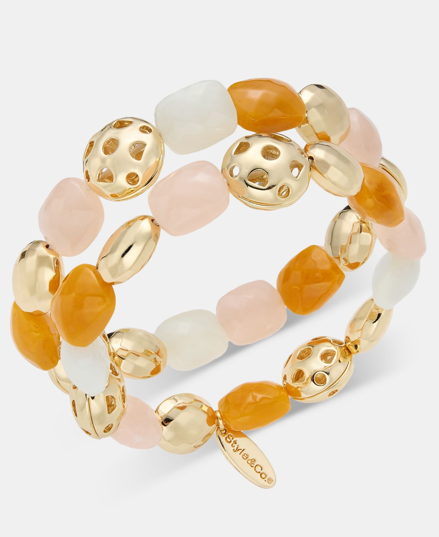 Silver-Tone Two-Row Beaded Stretch Bracelet