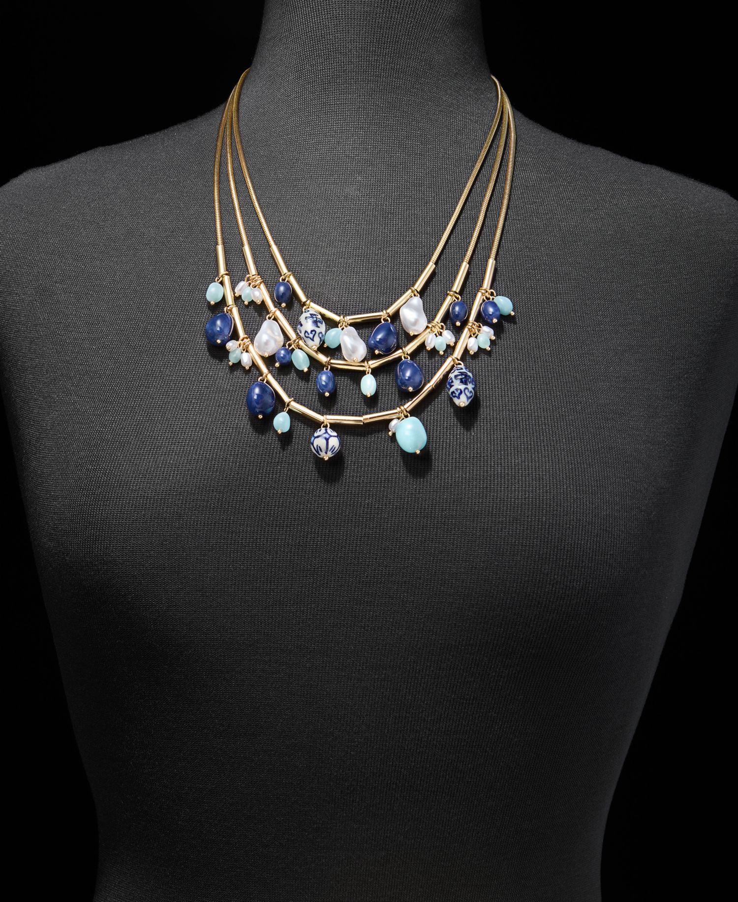 Gold-Tone Beaded Three-Layer Necklace