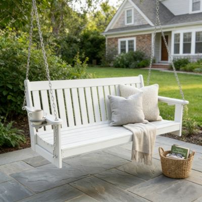 3-Seater HDPE Porch Swing 5 FT Bench Swing with Foldable Cup Holders