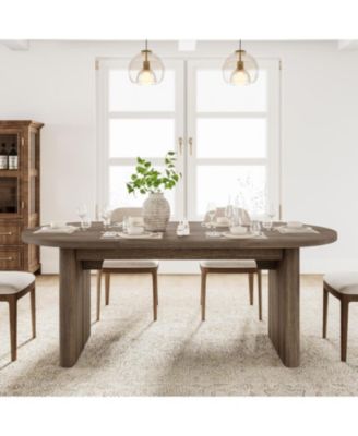 Oval Dining Table for 6-8 People, Long Large Kitchen Table with Thick Sturdy Wooden Base, Farmhouse Dining Room Table for for Kitchen