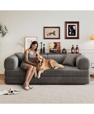 Stylish Corduroy Sleeper Sofa Bed, 78.8" 2-Seater Convertible Loveseat, Boneless Modular Sectional with Pillow Back Support for Living Room