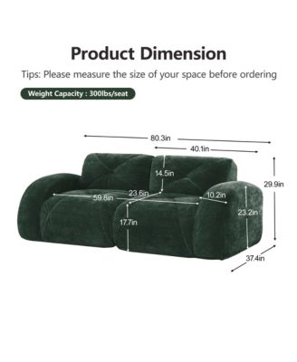 Modern 2-Seat Tufted Velvet Sofa, 80 Inch Modular Sectional Loveseat Featuring High-Density Sponge and Anti-Slip Design for Living Room