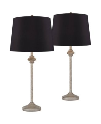 Lynn Country Cottage Buffet Table Lamps 26 3/4" High Set of 2 Light Wood Faux Silk Drum Shade for Bedroom Living Room Office