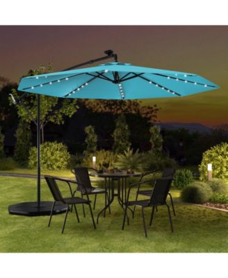 10 ft Solar LED Offset Umbrella with Lights and Cross Base
