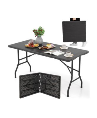 5 ft Folding Picnic Table with Wood Grain HDPE Top and Non Slip Pads