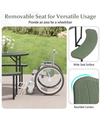 Round Picnic Table Bench Set with Four Benches and Umbrella Hole