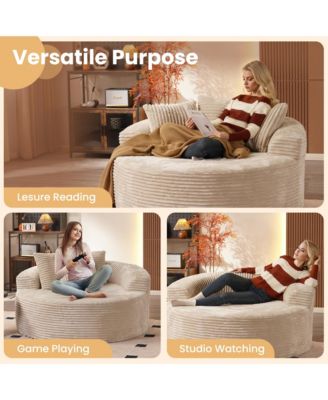 58" Oversized Round Lounge Chaise, No Assembly Required, Cloud Large Indoor Circle Chair, Fluffy Modern Sleeper Sofa Bed for Living Room