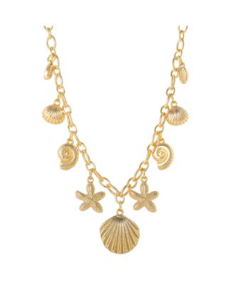 Ocean Charms Necklace for Women, Gold-Tone Chunky Necklace with Charms
