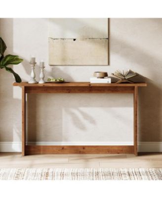 Solid Wood Media Console, 63" Rustic Distressed Walnut Entryway Table, Farmhouse Sofa Table for Living Room, Hallway, Foyer