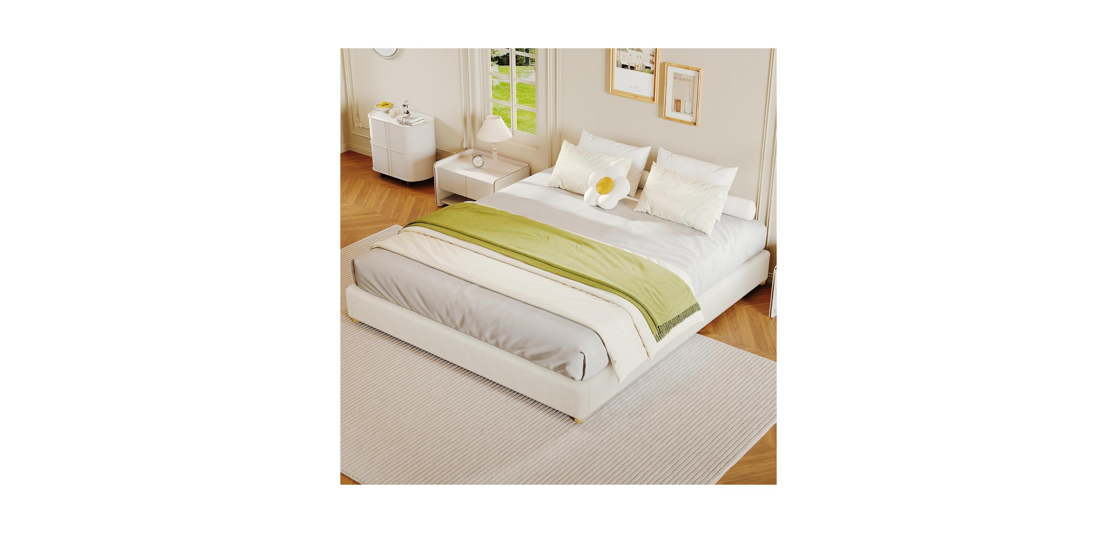 gaomon Cloud Bed Frame, Corduroy Upholstered Low Platform with Wood Legs