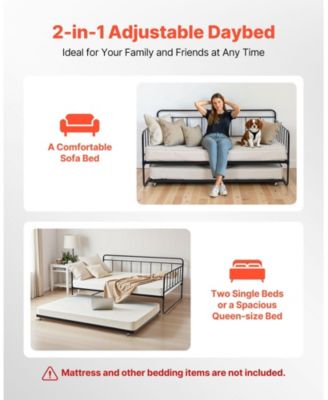 Full Size Daybed Frame with Trundle, Heavy Duty Metal, Easy Assembly