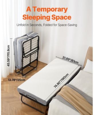 Rollaway Bed, 31" x 75", Foldable Bed with 4" Mattress, for Adults and Guests