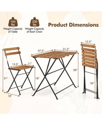 5 Piece Patio Acacia Wood Dining Set with Four Folding Chairs