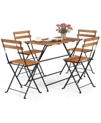 5 Piece Patio Acacia Wood Dining Set with Four Folding Chairs