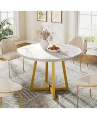 Round Dining Table for 2, 31.5" Industrial Kitchen Table with Metal Base, Small Table for Dining Room