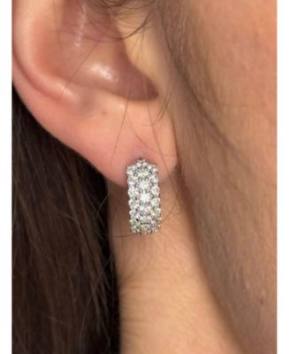 Sterling Silver Cubic Zirconia Pave Three-Row Huggie Hoop Earrings