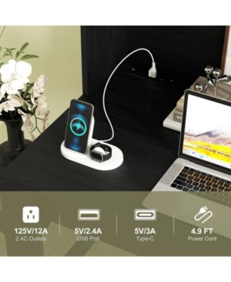 Modern Home Office Desk with Hutch and Storage Shelves