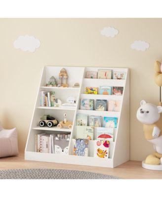 Kids Bookshelf and Toy Storage Organizer - 4 Tier Wooden Bookcase Display Stand for Nursery, Playroom and Classroom