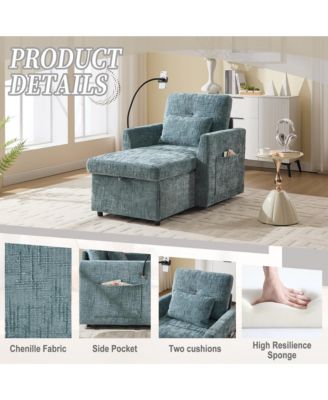 Chenille Lazy Lounge Recliner Chair with Storage, Phone Holder and Side Pockets, Modern Single Leisure Sofa for Living Room and Bedroom