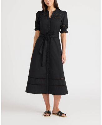 Women's Button Front Midi Dress with Self Belt