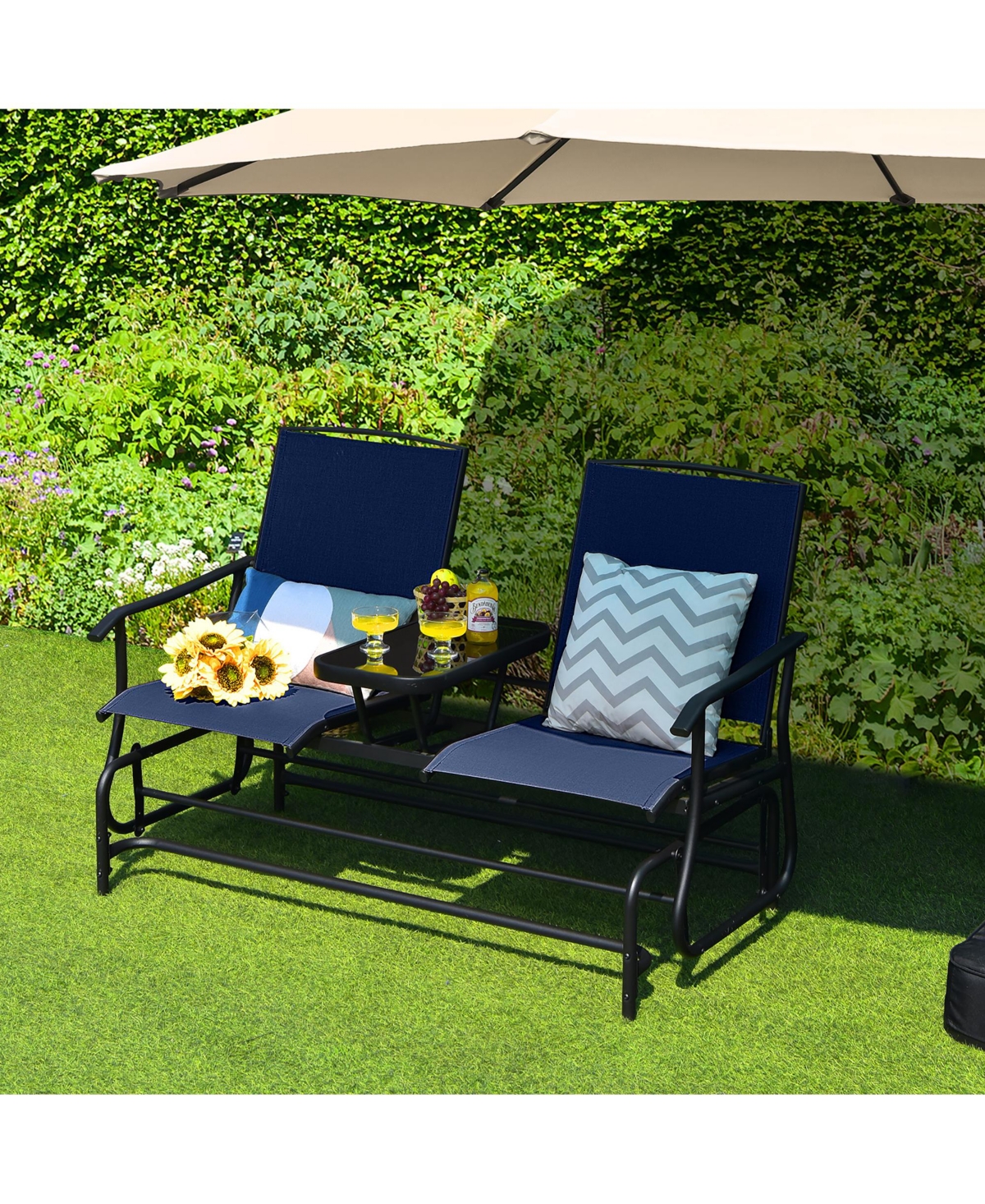 Gymax 2 Person Outdoor Patio Double Glider Chair Loveseat Rocking