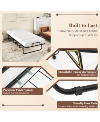 Cot Size Folding Bed Frame with Memory Foam Mattress and Metal Frame