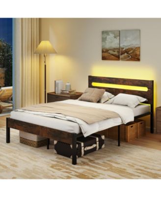 King Size Heavy-Duty Metal Slats Support Bed Platform with Charging Station