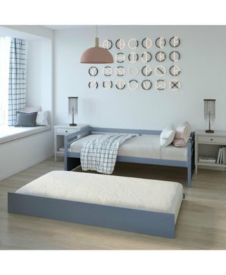 Twin Size Trundle Platform Bed Frame with Wooden Slat Support