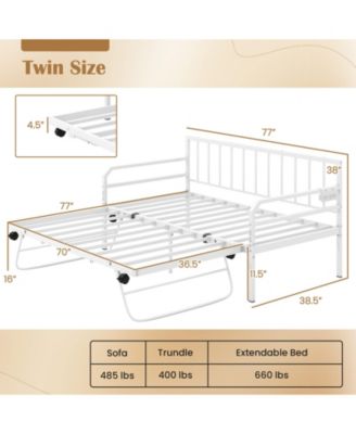Adjustable Metal Twin Size Daybed with Charging Station and LED Light