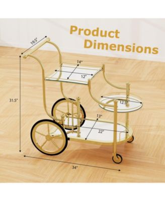 Three Tier Rolling Bar Serving Cart with Mirrored Shelves