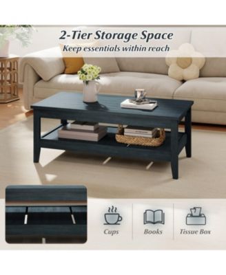 47 in Farmhouse 2-Tier Cocktail Coffee Table with Thickened Top