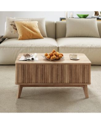 35.5 in Fluted Lift-Top Coffee Table with Hidden Storage