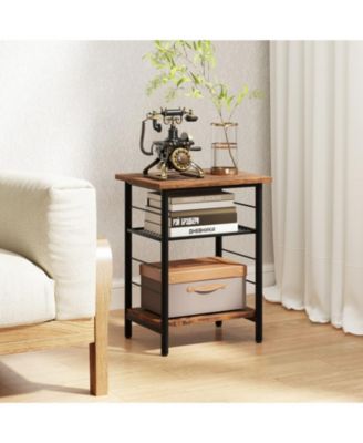 Set of 2 Industrial 3-Tier End Tables with Adjustable Mesh Shelves