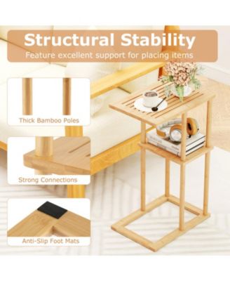Set of 2 Bamboo Side Tables with 2-Tier Storage Shelves