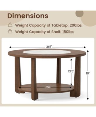 31.5 in Farmhouse Round Coffee Table with 2-Tone Top and Storage Shelf