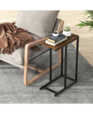C-Shaped Sofa Side Table with Heavy-Duty Metal Frame, 18 x 10 x 25 in