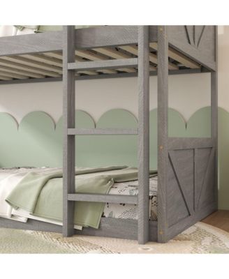 Twin over Twin Floor Bunk Bed with Panelled Headboard and Footboard