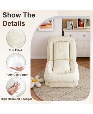 Corduroy Upholstered Folding Lazy Sleeper Sofa, 5-Level Adjustable Reclining Lounge Chair, Soft Accent Chair for Bedroom, Living Room