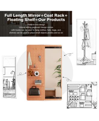 Full Body Wall Mounted Mirror with Shelf and Hook 47.6 x 15.7 Inch Multifunctional Design Panel for Bedroom Living Room Entryway