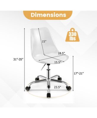 Armless Rolling Office Chair Swivel PU Leather Cushion Clear