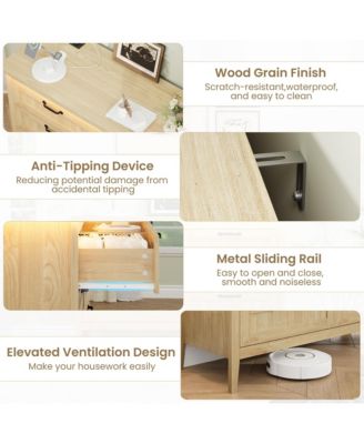 Farmhouse Drawer Dresser with Charging Station and LED Lights, Slim Wooden Bedroom Dresser