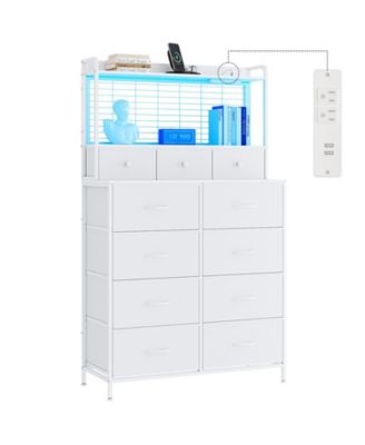 Smart Dresser with 11 Fabric Drawers, Built-in Charging Station with Wireless Charger, App-Controlled RGB LED Lights