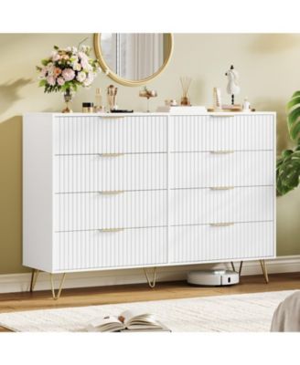 Fluted 8 Dresser Drawers for Bedroom, 55" Wood Storage Dresser and TV Stand with Metal Handles