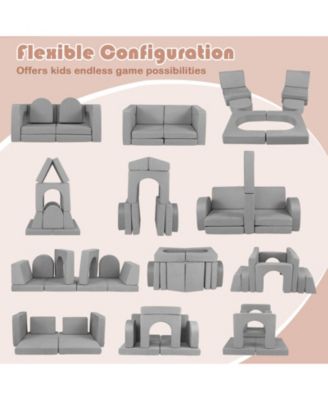 8 Piece Modular Kids Play Couch with Soft Fabric Upholstery