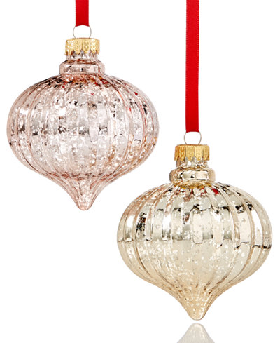 Holiday Lane Set of 2 Textured Silver and Pink Antique Ornaments, Only at Macy's
