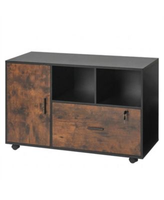 Wood File Cabinet, Mobile Lateral Filing Cabinet with Adjustable Shelves