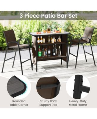 3-Piece Outdoor Bar Set with Fabric Chairs, Footrest, and 2-Tier Shelf