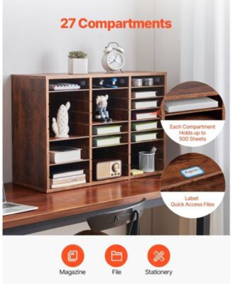 Literature Organizer, 27 Compartments, Wood Mailbox Sorter for File Storage